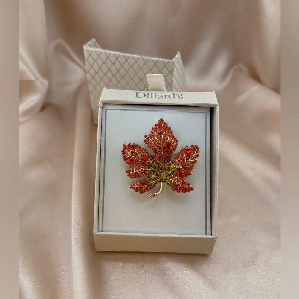 Stunning Fall Leaf Brooch – Orange & Gold Crystal Maple Leaf Pin - Picture 3 of 5
